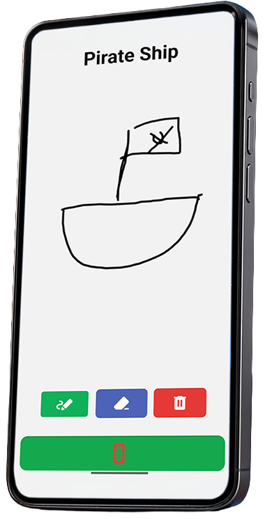 Starving Artist on a phone, showing a pirate ship drawing and drawing controls